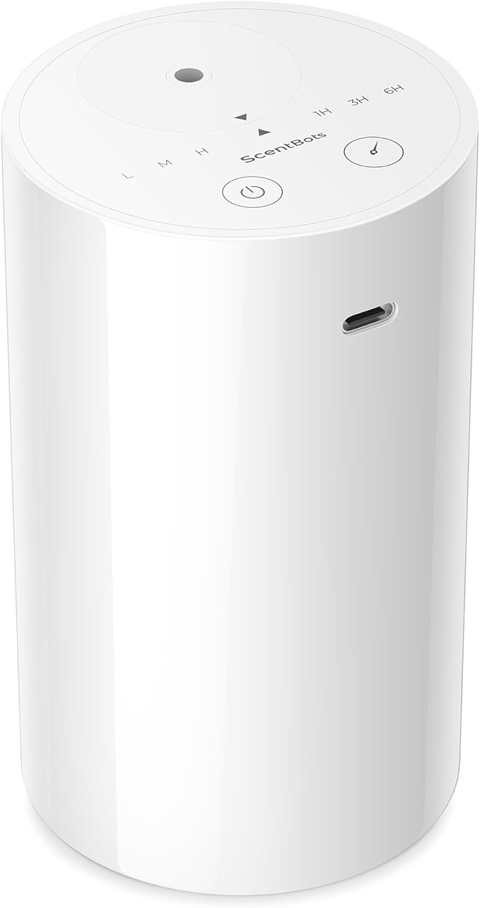 Waterless Essential Oil Diffuser, Battery Operated Aromatherapy Diffuser with 20mL Capacity, Mini Portable Scent Air Machine, 3 Countdown Timers & Mist Levels for Home Room Car Office, ANZ White - Bloomnest