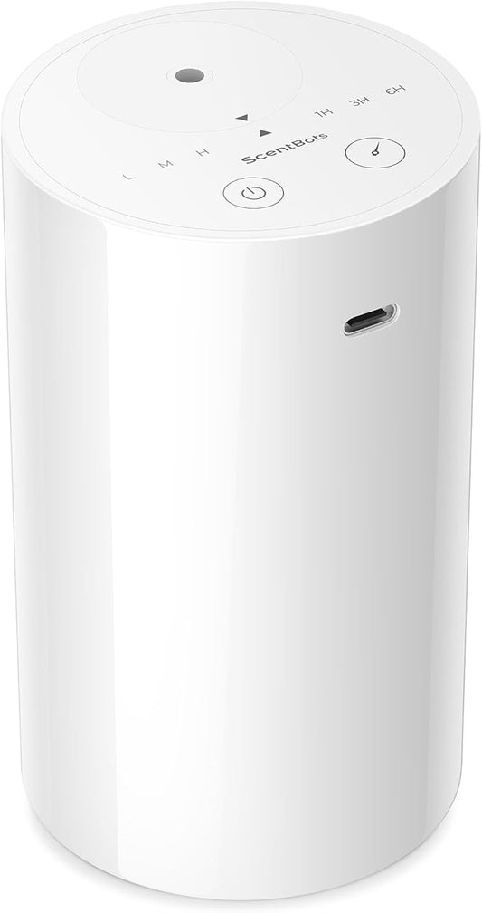 Waterless Essential Oil Diffuser, Battery Operated Aromatherapy Diffuser with 20mL Capacity, Mini Portable Scent Air Machine, 3 Countdown Timers & Mist Levels for Home Room Car Office, ANZ White - Bloomnest