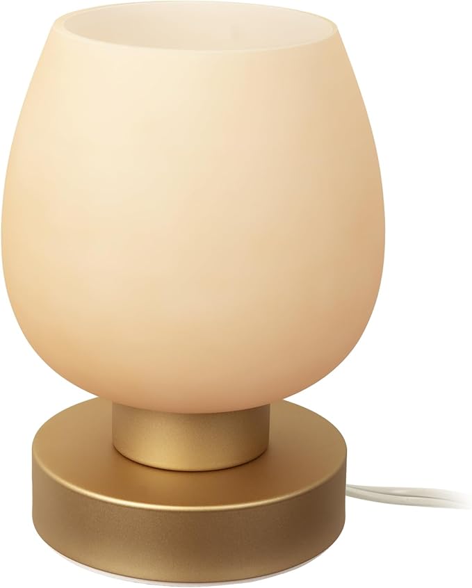 Touch Bedside Table Lamp - Desert Titanium Color Glass Lamp Shade, Warm LED Bulb, 3 Way Dimmable, Simple Design - Bloomnest