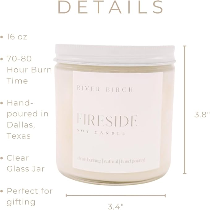 River Birch Candles Fireside Scented Candle | Premium, All-Natural, Non-Toxic, Soy Candles | 16oz 90 Hr Burn Time | Cozy Relaxing Gifts for Home - Bloomnest