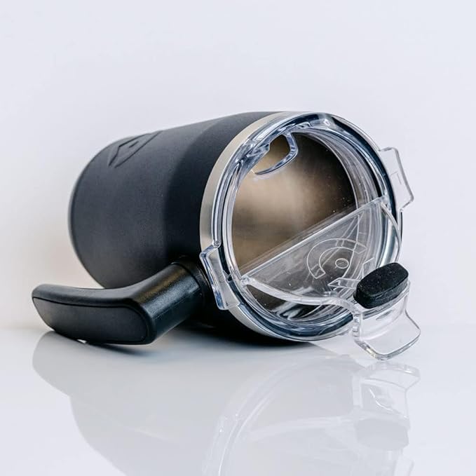 OUTSIDER Stainless Steel Vacuum Insulated Coffee Mug/Cup with Rotating Handle and Spill Proof Lid – Great Travel Tumbler for Outdoor, Home, Office – 17 ounces, Pink