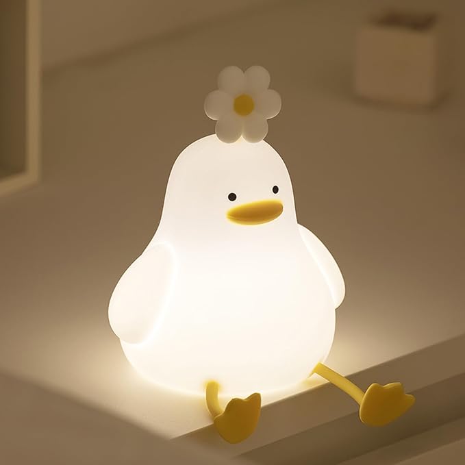 Cute Cartoon Nursery Night Lights, Animal Design Safe Silicone Soft LED Nursery Lamp for Toddler Room Decoration (Flower Duck) - Bloomnest