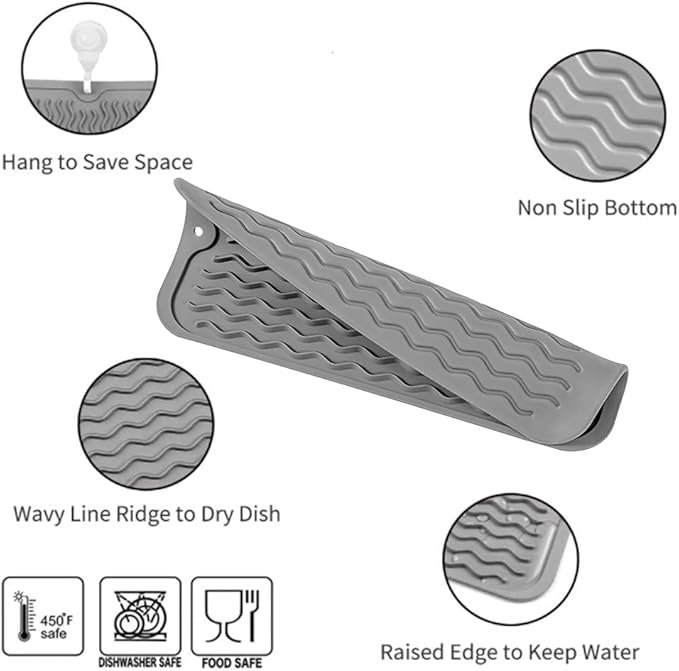 Silicone Dish Drying Mat for Multiple Usage,Easy clean,Eco-friendly,Heat-resistant Silicone Mat for Kitchen Counter or Sink,Refrigerator or Drawer Liner Grey S 12 inches x 6 inches - Bloomnest