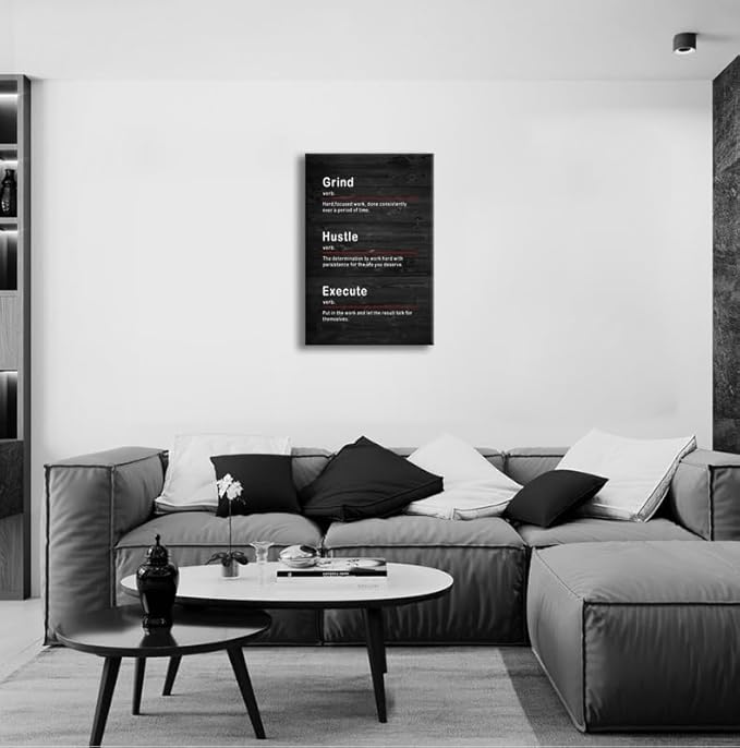 Motivational Poster Grind Hustle Execute Verb Inspirational Wall Art Canvas Prints Artwork for Company Modern Office Wall Decor Painting Pictures Home Living Room Framed Ready to Hang[24''W x 36''H] - Bloomnest