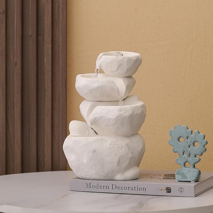 Outdoor Indoor Fountain Tabletop Water Feature Waterfall Home and Garden Decoration (White) - Bloomnest