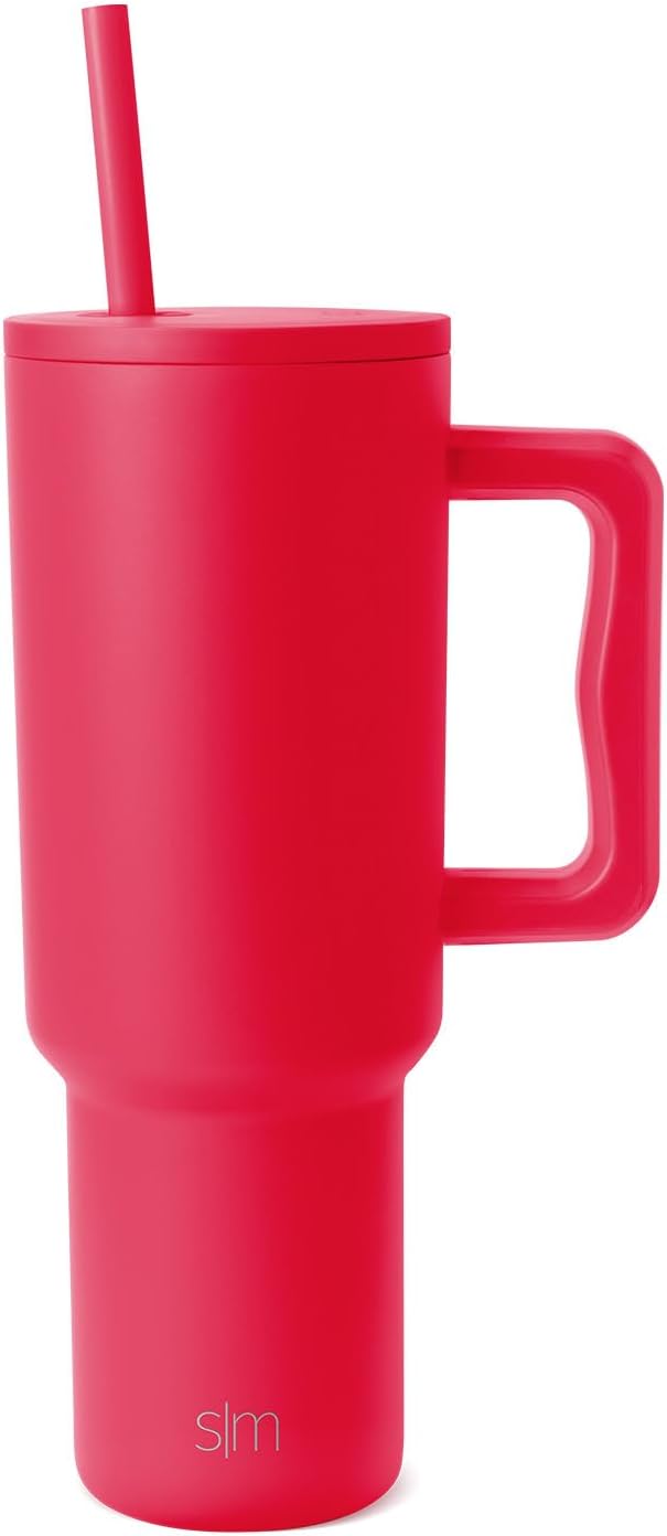 Simple Modern 40 oz Trek Tumbler with Handle and Straw Lid | Cup Holder Friendly Insulated Stainless Steel Travel Mug | Ember Red SimpleModern