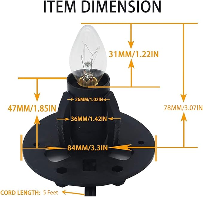 Himalayan Salt Lamp Cord Replacement with Dimmer Switch(2-Pack) and E12 Halogen Salt Lamp Bulbs(6-Pack) New Series (5 Feet Cord & 3.34 Inch Base)
