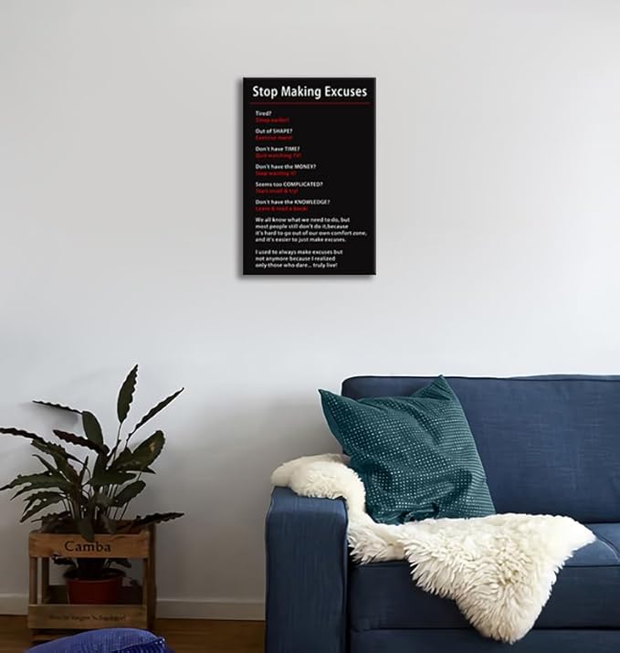 Inspirational Canvas Wall Art Stop Making Excuses Posters Painting Office Decor Prints Artwork Motivational Entrepreneur Quotes Picture Living Room Gym Wall Decor Framed Ready to Hang[12''W x 18''H] - Bloomnest