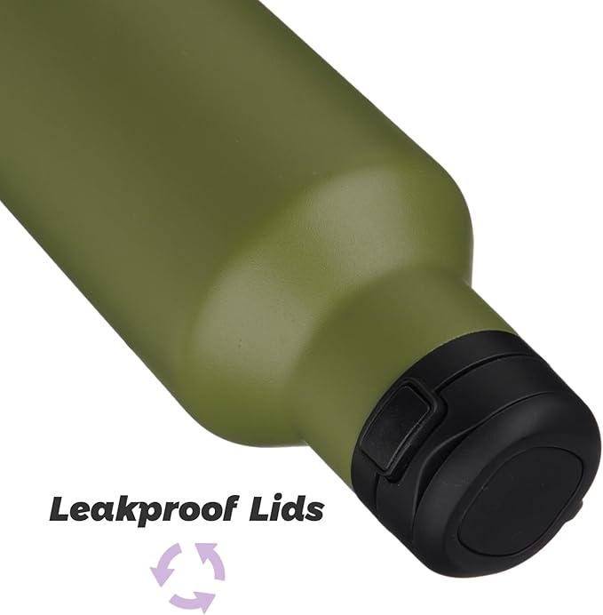 Insulated Water Bottle with Straw,17 OZ Double Wall Vacuum Stainless Steel Water Flask with 2 Lids,Forest Green - Bloomnest