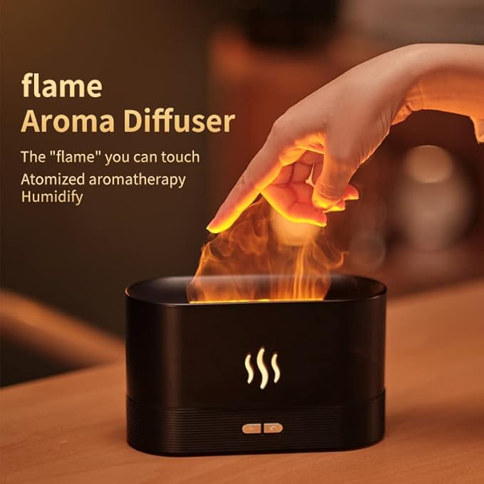 Colorful Flame Air Aroma Diffuser Humidifier, Upgraded 7 Flame Colors Noiseless Essential Oil Diffuser for Home,Office,Yoga with Auto-Off Protection 180mL (8Hours Black) - Bloomnest