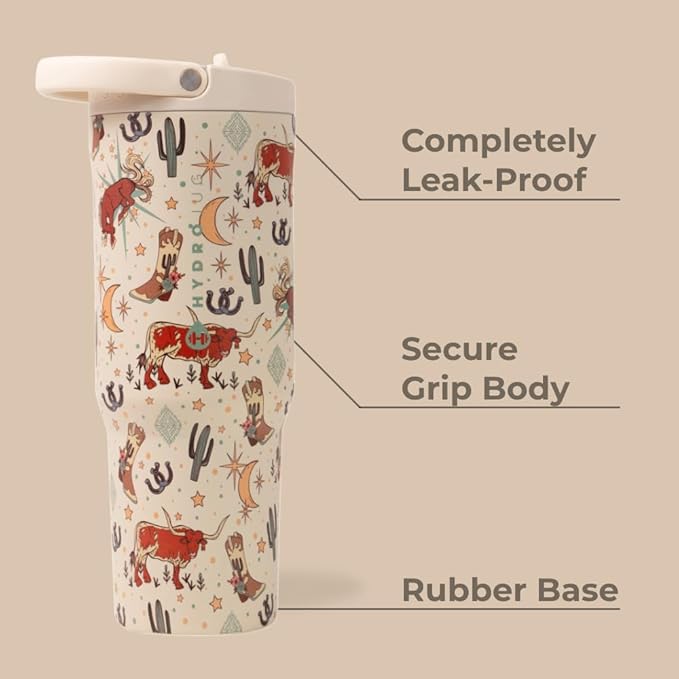 HydroJug Sport - Stainless Steel Tumbler with Straw, Vacuum Insulated, 32oz Leakproof Water Bottle, Ergonomic Design, Reusable, Dishwasher Safe, Rubber Base, Durable for Gym or Outdoors, Rodeo