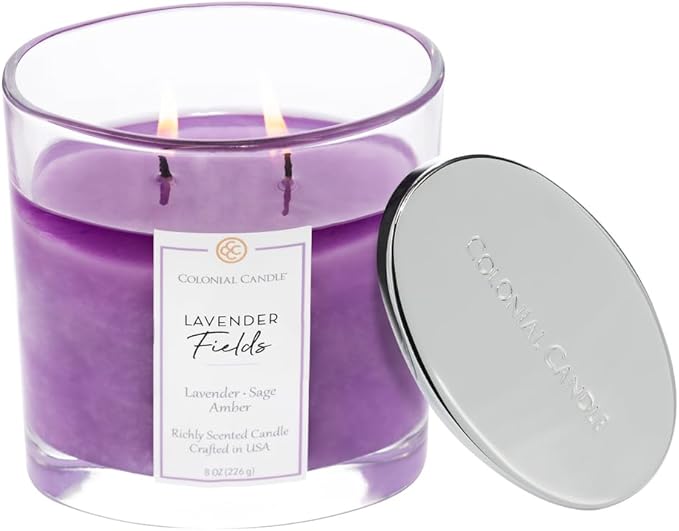 Colonial Candle Lavender Fields Scented Candle Jar, Highly Fragranced Candles for Home Scented, Mottled Wax Candle, 2 Wick, 8 oz - Made in The USA - Bloomnest