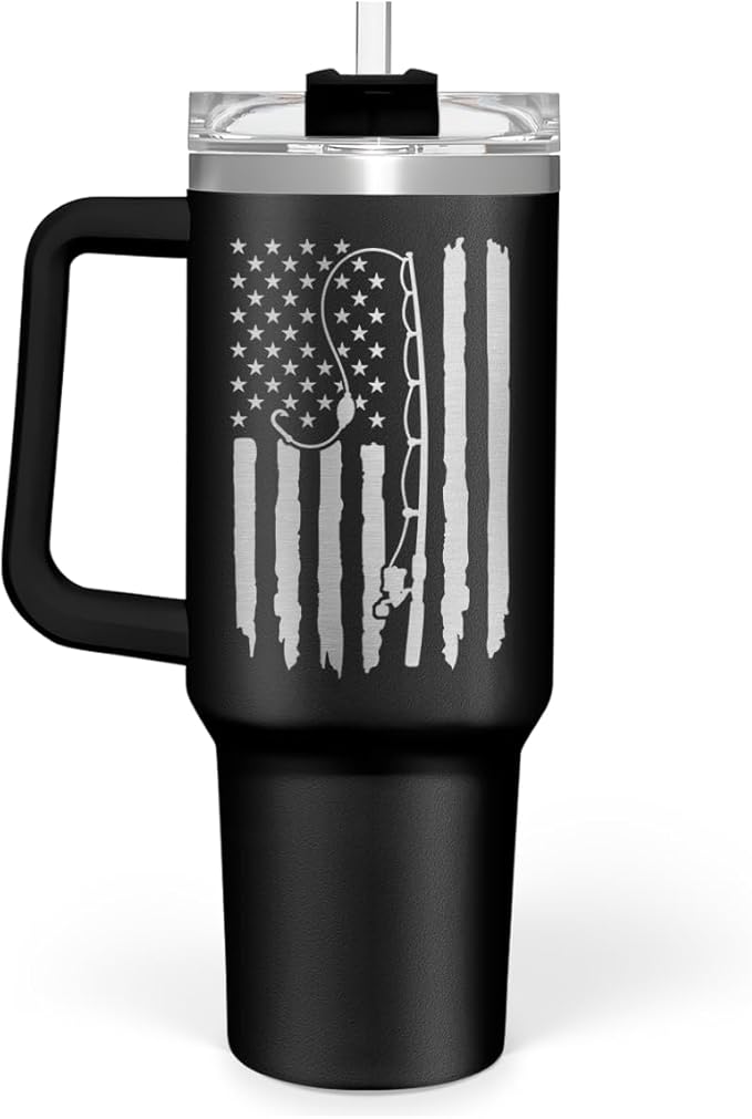 SANDJEST Fishing Tumbler with Handle 40oz, Fish Cup Tumblers with Lid & Straw, Fisherman Gifts for Men, Fishing Gift for Christmas Birthday Fathers Day - Bloomnest
