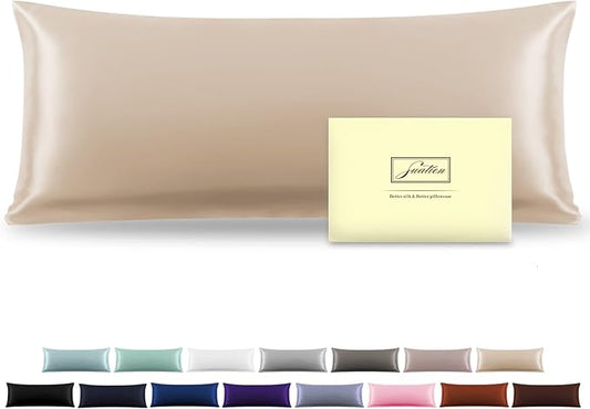 Silk Body Pillowcase Mulberry Silk Pillowcase Body Pillow Cases with Zipper Soft Breathable Smooth Cooling 20x54 inches Body Pillow Pillowcase for Sleep (Champagne,20"X 54",1Pcs) - Bloomnest