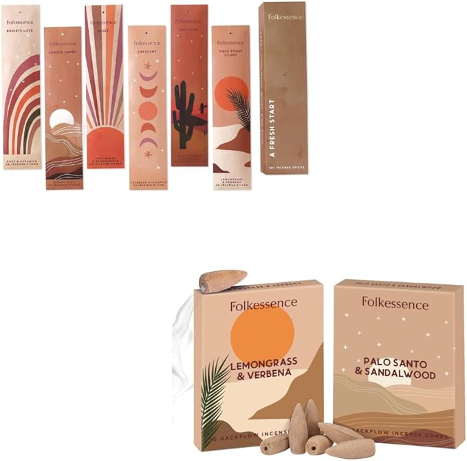 Folkulture Incense Sticks | Set of 6 (120 Sticks) Palo Santo Insence-Sticks | Sandalwood Incenses | Pack of 2 (20) Incense Cone Scented | Dual Set - Palo Santo Incenses FOLKULTURE