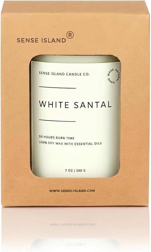 SENSE ISLAND White Santal Scented Candle for Home Scented 50+ Hrs Highly Scented | 100% Natural Soy Candle Gifts for Women Highly Scented House Warming Gifts - Bloomnest