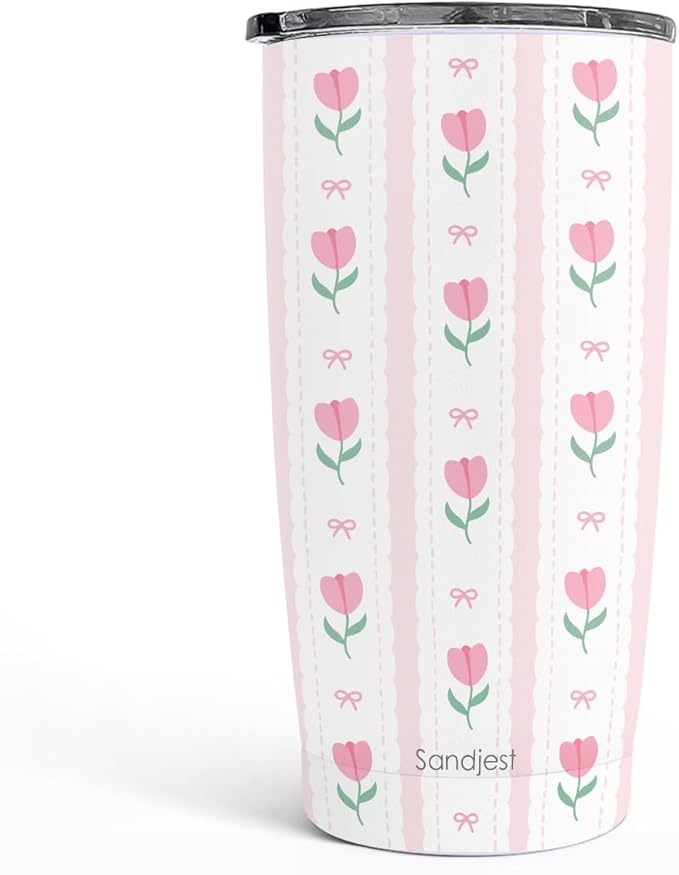 SANDJEST Tulip Tumbler 20oz, Stainless Steel Travel Cup with Lid, Insulated Coffee Mug, Tulip Gifts for Women Girls Friends Sisters on Birthday Christmas - Bloomnest