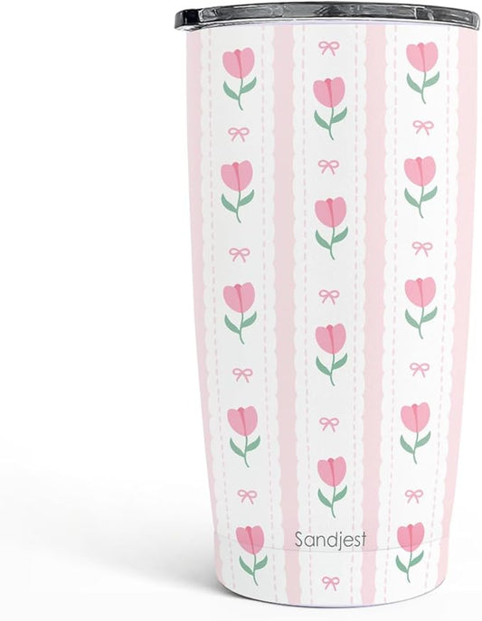 SANDJEST Tulip Tumbler 20oz, Stainless Steel Travel Cup with Lid, Insulated Coffee Mug, Tulip Gifts for Women Girls Friends Sisters on Birthday Christmas - Bloomnest