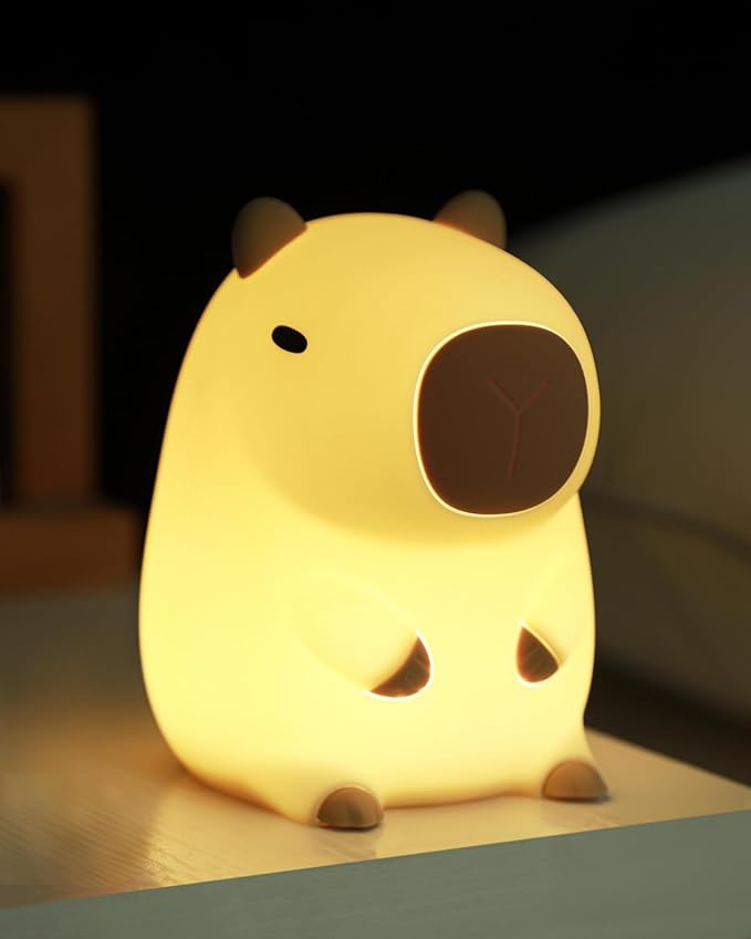 Cute Capybara Night Light, Animal Lamp, Food Grade Silicone, Rechargeable, 2 Level Dimmable, Squishy Nursery Nightlight for Desk Decor, Funny Gifts Stuff for Boys Girls Baby, White Elephant Gifts - Bloomnest