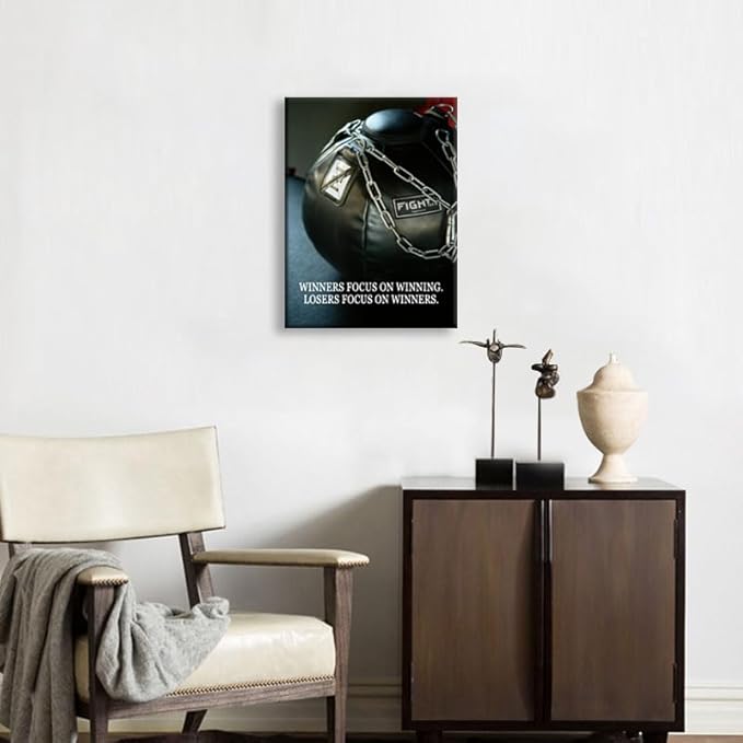 "Winners Focus on Winning" Quote Inspirational Wall Art Success Motivational Mindset Poster for Gym Sports Club Office Bedroom Home Framed Ready to Hang [18" W X 24" H] - Bloomnest