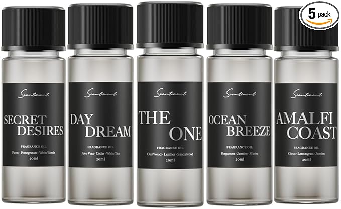 Scentiment Hotel Diffuser Oil Discovery Kit | Inspired by Elite Five Star & Luxury Hotel Scents | Aromatherapy Oils with Notes of Cardamom, Tuscan Leather, and Sandalwood (20ml, Top 5 Scents) - Bloomnest