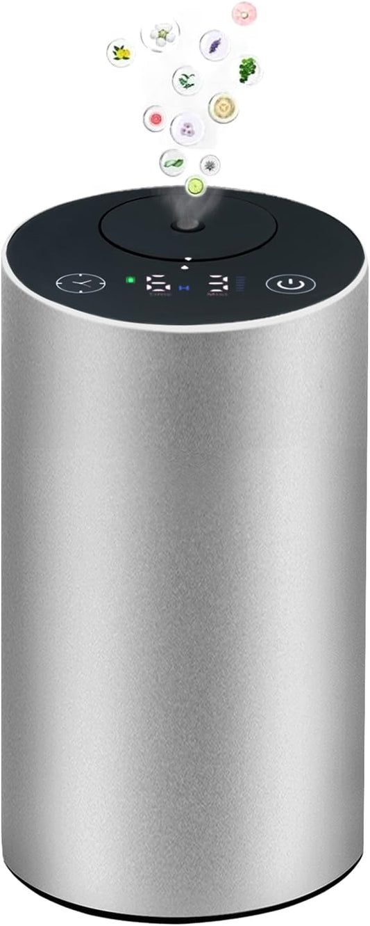 Waterless Essential Oil Diffuser – Aromatherapy Scent Diffusers for Home, Office, Hotel, Bedroom – Modern and Elegant Mini Fragrance Diffuser – Cordless and Portable with Digital Display(Grey) - Bloomnest