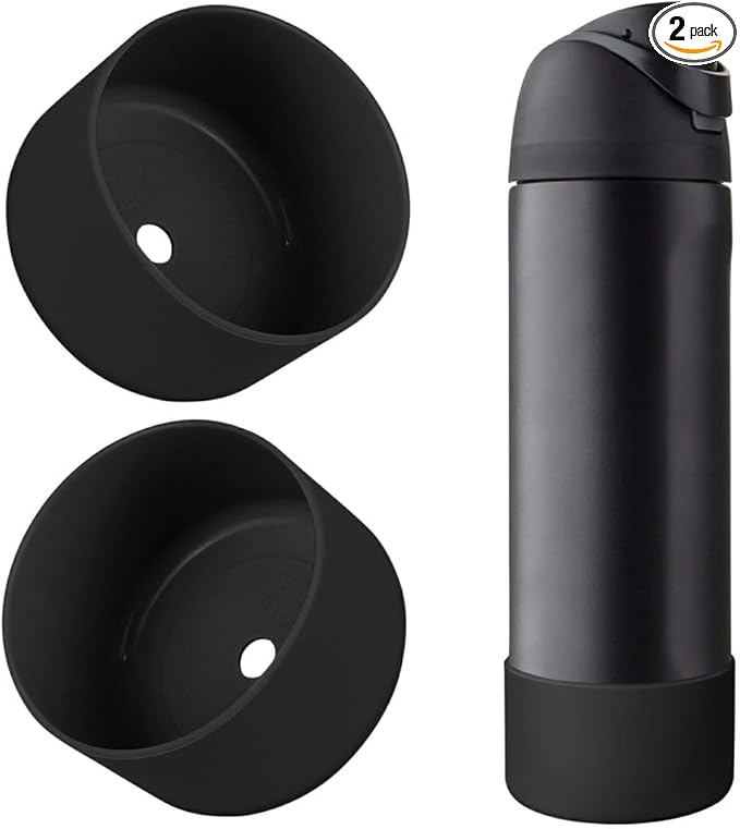 2PCS Silicone Water Bottle Boot, Compatible with Owala 24oz 32oz 40oz, Protective Anti-Scratch & Anti-Dent No Noise Sleeve Cover for FreeSip/Twist/Flip Water Bottles (Very Very Dark, 24oz) BKBY