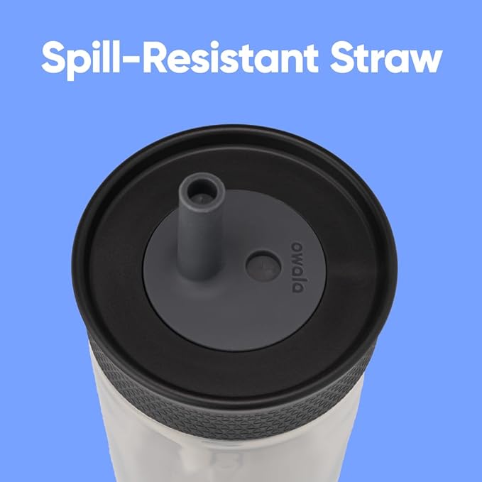 Owala Kids BPA-Free Plastic Tumbler with Spill Resistant Flexible Straw, Easy to Clean, Kids Water Bottle, Great for Travel, Dishwasher Safe, 15 Oz, Black and Gray (Skate Park) - Bloomnest