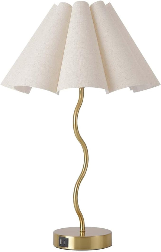 KUNJOULAM Modern Table Lamp, 3 Way Dimmable Touch Lamp USB C Charging Ports, Umbrella Form Fabric Lampshade Desk Lamp for Living Room Bedroom Home Office - Bloomnest