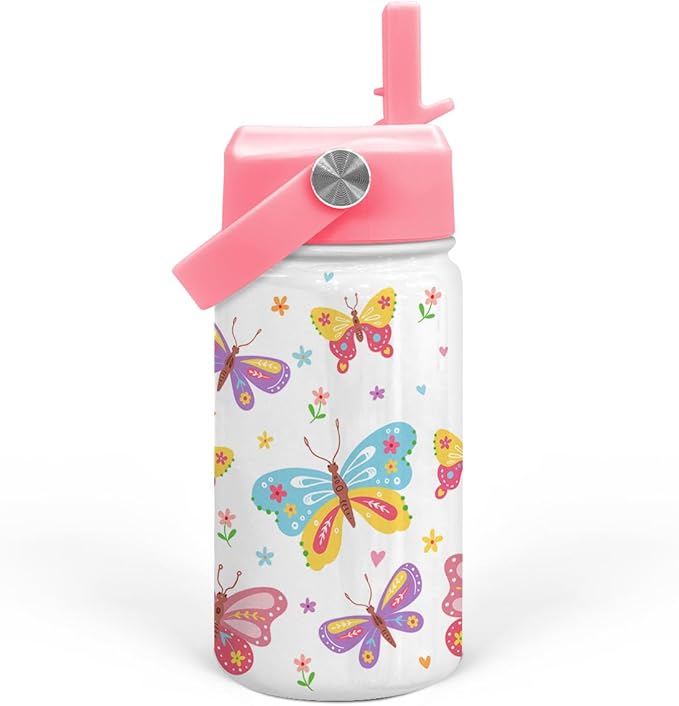Kids Water Bottle with Straw Lid - 12 Oz Insulated Stainless Steel Water Bottles for Kid Girl- Travel Cup for School Sports - Bloomnest