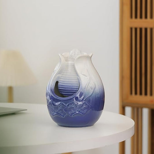 Fountain Tabletop Indoor and Outdoor Home and Garden Decoration Waterfall Water Feature Ceramic mini Fountain (Blue S085)