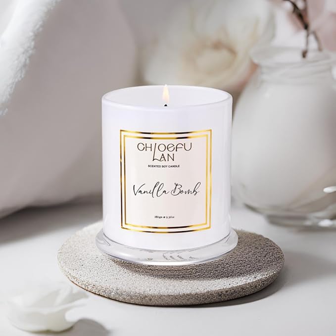 Chloefu LAN Vanilla Bomb Candle, Vanilla Scented Candles Gifts for Mothers Day, Gifts for Women & Men, Luxury Jar Candles, 70 Hours Long Burning, Natural Soy Candles for Home Scented, 10oz - Bloomnest