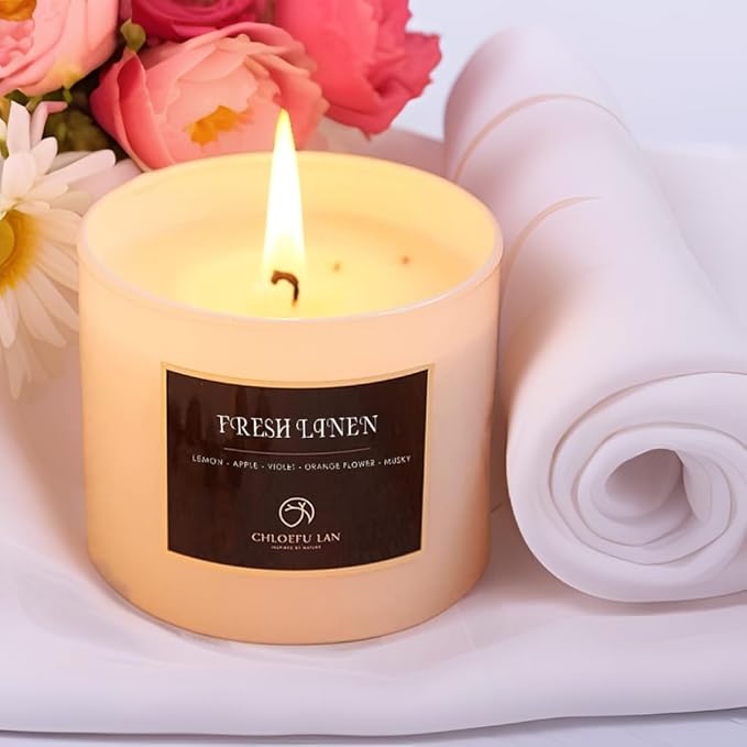 Chloefu LAN Fresh Linen Candles Laundry Candles Non-Toxic Air Freshening Scented Candle Decorative Pet Odor Eliminator for Home Luxury Scented Soy Jar Candle for Bathroom Decor 7.1 oz 2 Pack - Bloomnest