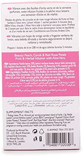 Ahmad Tea Herbal Tea, Peach, Carob, and Rose Petals 'Beauty' Natural Benefits Teabags, 20 ct (Pack of 2) - Decaffeinated & Sugar-Free - Bloomnest