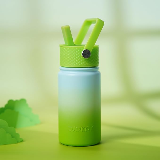 BJPKPK Insulated Water Bottle with Straw Lid, 15oz Cute Water Bottles, Stainless Steel Metal Thermo, Reusable BPA Free Leak Proof Tumblers, Cups,Lime - Bloomnest