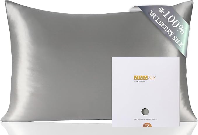ZIMASILK 100% Pure Mulberry Silk Pillowcase for Hair and Skin Health,Soft and Smooth,Both Sides Premium Grade 6A Silk,600 Thread Count,with Hidden Zipper,1pc (Queen 20''x30'', Gray) - Bloomnest