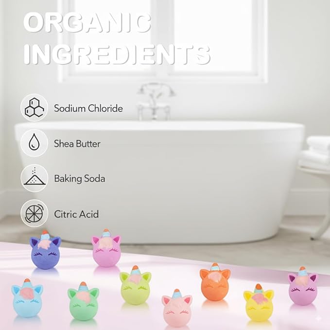 Unicorn Bath Bomb Gift Set 9 Packs for Girls and Boys, Handmade and Nature Bath Bombs with Surprise for Kids, Perfect for Bubble Bath, Christmas Birthday Gifts for Kids Toddler Women - Bloomnest