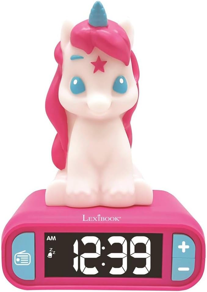 LEXiBOOK - Unicorn Digital Alarm Clock for Kids with Night Light, Snooze and Unicorn Sound Effects, Childrens Clock, Luminous Unicorn, Pink Colour - RL800UNI - Bloomnest