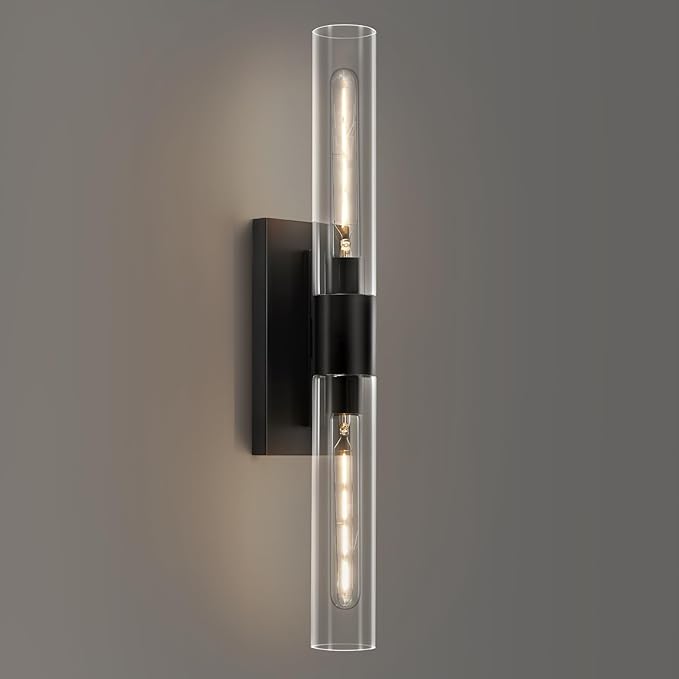 24.8" L Wall Sconces 2-Lights Black Wall Lights Fixtures Morden Cylinder Wall Light for Bathroom Vanity Light Indoor Wall Mounted Lamps for Living Room,Bedroom,Hallway - Bloomnest