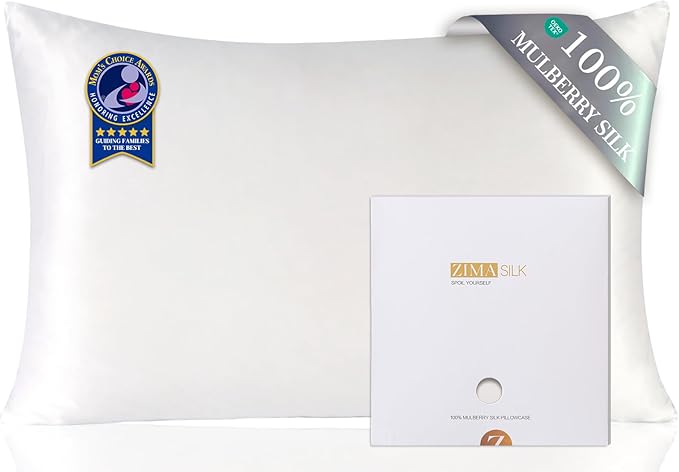ZIMASILK 100% Pure Mulberry Silk Pillowcase for Hair and Skin Health,Soft and Smooth,Both Sides Premium Grade 6A Silk,600 Thread Count,with Hidden Zipper,1pc (King 20''x40'', White) - Bloomnest