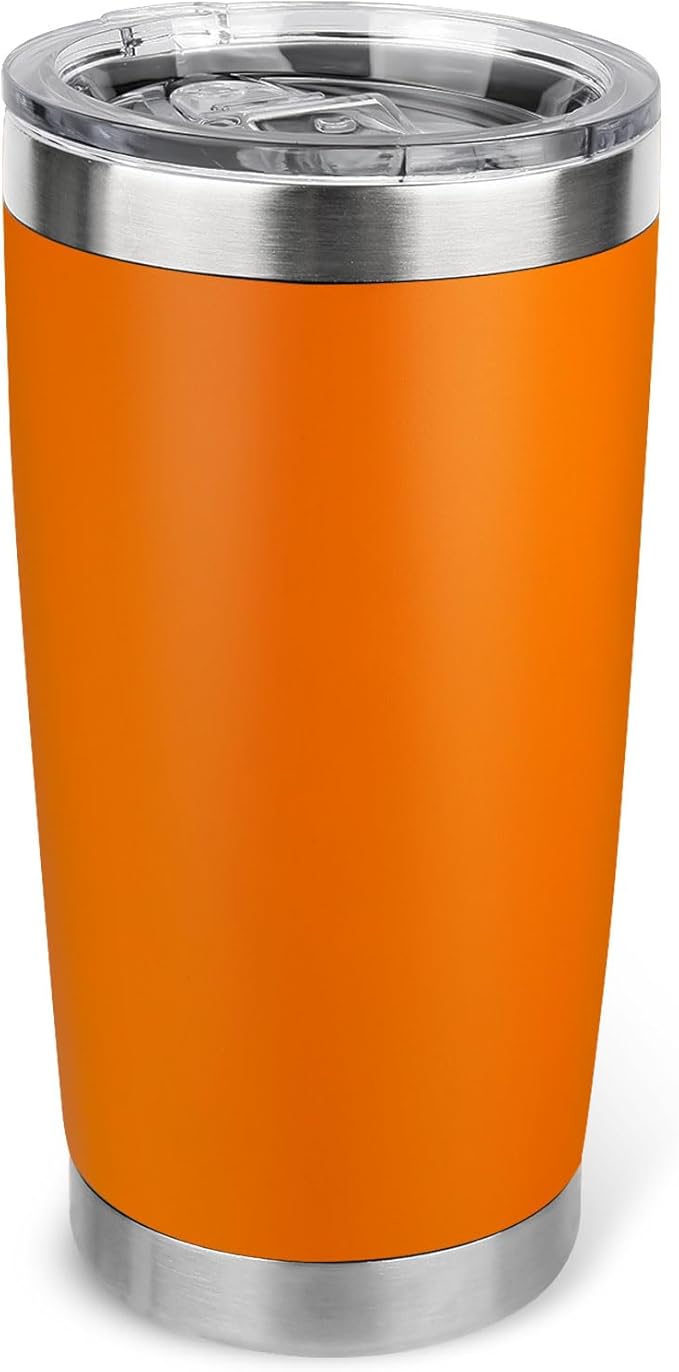 20oz Stainless Steel Tumbler with Lid, Travel Mug - Double Wall Vacuum Powder Coated Cup - Orange, 1 Pack - Bloomnest