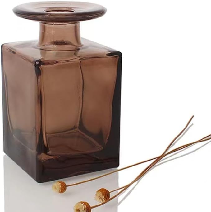150ML/5OZ Square Amber Glass Diffuser Bottles Empty Refillable Vintage Diffuser Jars Decorative Aromatherapy Containers for Home Office Bloomnest