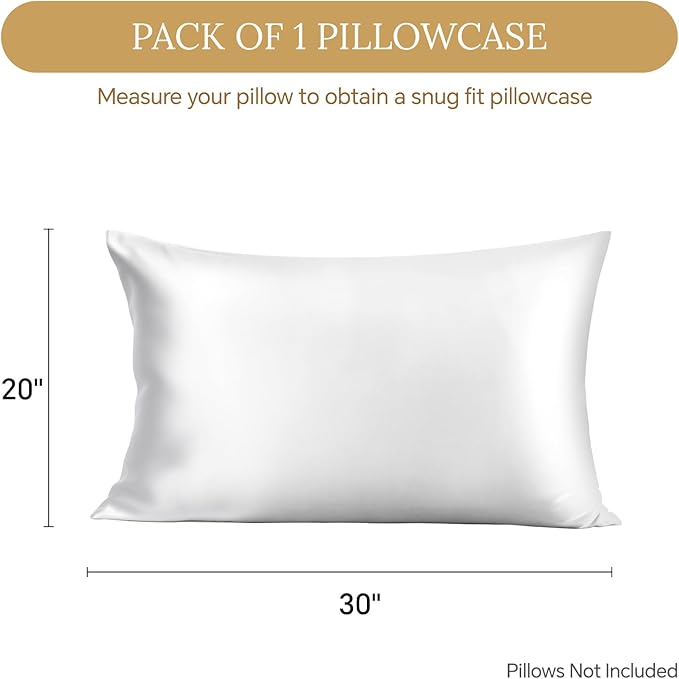 INFIIXSO Mulberry Silk Pillowcase for Hair and Skin, Silk Pillow Cases Queen Size with Hidden Zipper 20x30 Inches, Extraordinary Smooth and Soft Cooling Pillow Cases for Hot Sleepers(White, 1 Pack) - Bloomnest