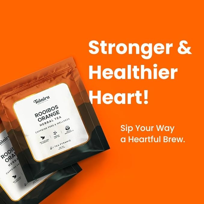 Teaniru Rooibos Orange Pyramid Tea Bags - 7 Individually Sacheted Tea Sachets | Relaxing Caffeine-Free Tea - Naturally Sweet, Brew Hot or Cold - Bloomnest