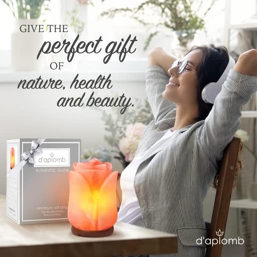 d'aplomb 100% Authentic Natural Himalayan Salt Lamp;Hand Carved Flower Rose Crystal Rock Salt from Himalayan Mountains; Dimmer Cord (Pink Flower)