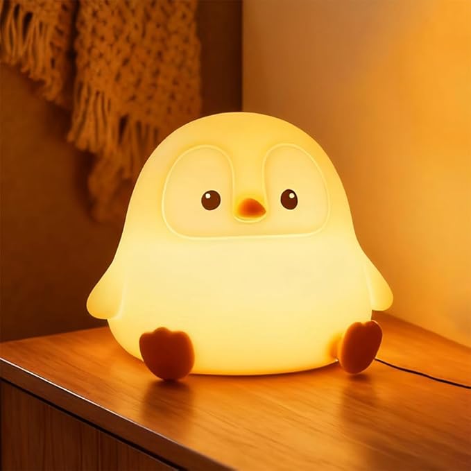 Penguin Nursery Night Light,LED Squishy Silicone Lamp,2 Levels Dimmable Bedroom Nightlight for Kids,Touch Light,Dorm Decor lamp,Baby Boys Girls Gifts (Sitting Penguin) - Bloomnest
