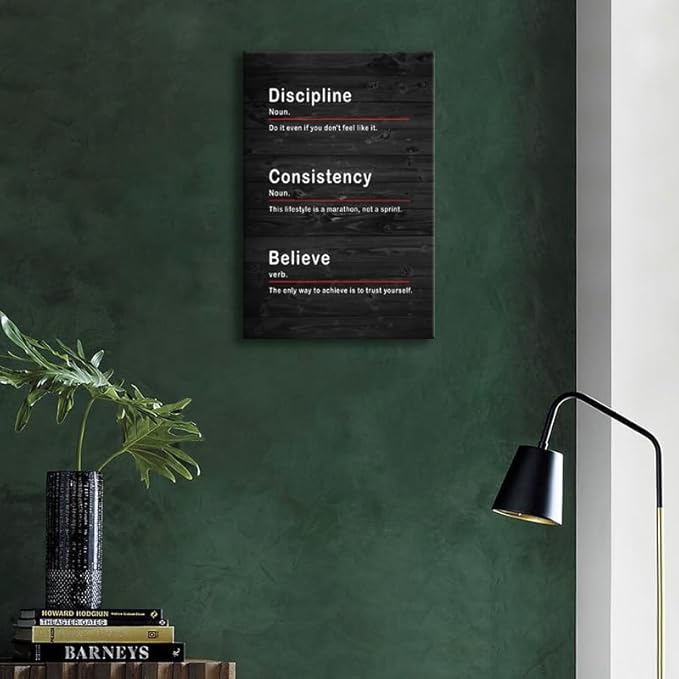 Inspirational Wall Art Discipline Consistency Noun Painting Canvas Print Artwork Office Wall Decor Believe Verb Poster Framed Motivational Quotes Wall Art Modern Home Gym Decoration[12''W x 18''H] - Bloomnest