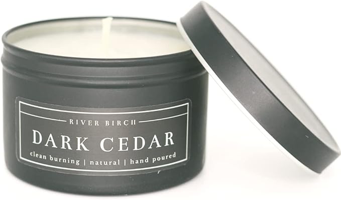 River Birch Candles Cedar Eucalyptus Scented Candle | Premium, All-Natural, Non-Toxic, Soy Candles | 8 oz. Black Matte Tin Travel Candle | Cozy Relaxing Gifts for Home - Bloomnest