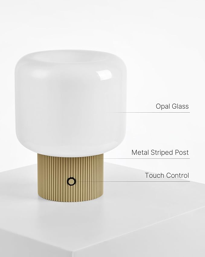 Halo Mushroom Lamp, 5W Cute Cordless Rechargeable Table Lamp with Glass Shade, 3 Color Temps LED Dimmable Ambient Lighting, Small Retro Touch Bedside Light for Bedroom Decor, Mustard Yellow - Bloomnest