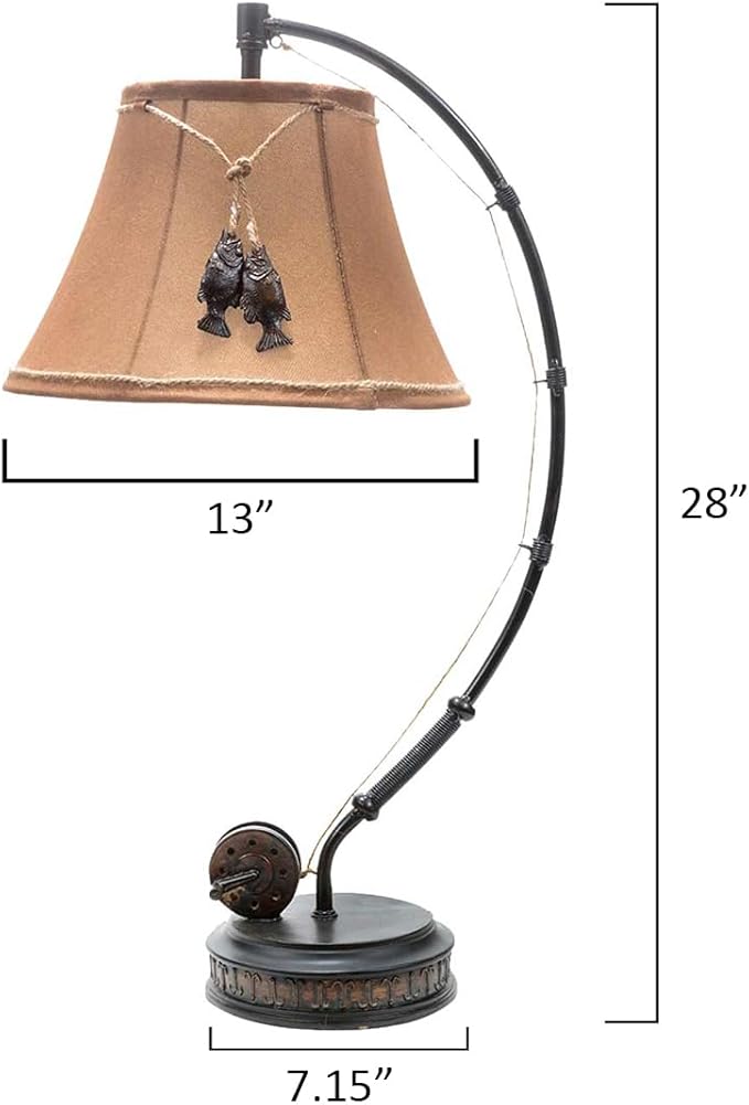 BLACK FOREST DECOR - Fishing Reel Table Lamp with Faux Moleskin Shade - Perfect Cabin & Lodge Decor - 28" x 15" x 13" - Bloomnest